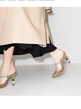 FSJ Leopard Crystal Chunky Heeled Mules Wedding Sandals Rhinestone Strappy Pumps